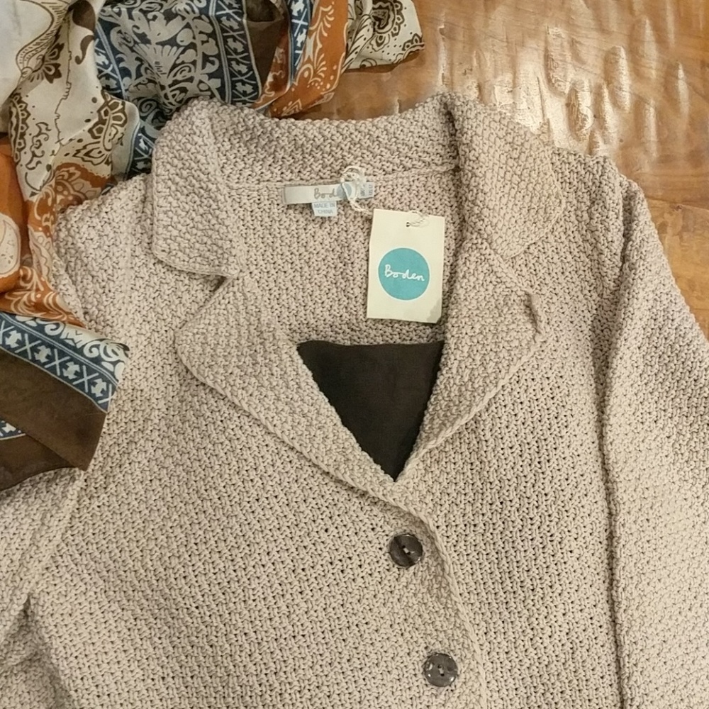 Boden Beige 100% Cotton Knit Blazer / Cardigan